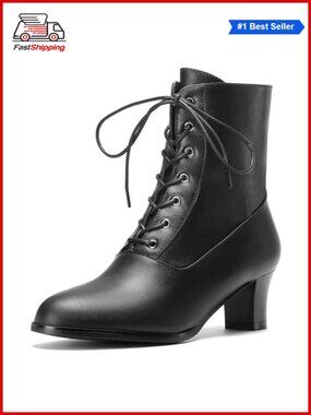 🎅 Victorian Lace Up Ankle Boots Witch Costume Booties Side Zipper